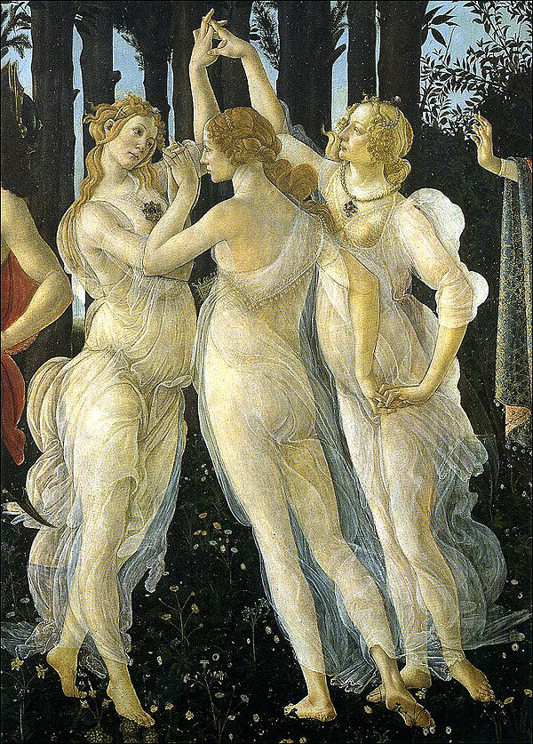 Cartolina. Firenze - Galleria degli Uffizi. La primavera, particolare (1482 circa)