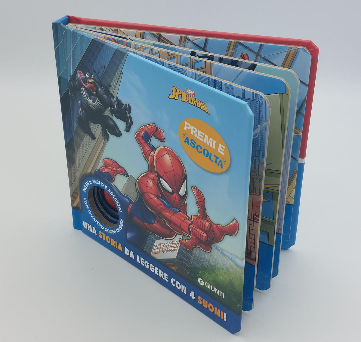 Spiderman Premi e ascolta Una storia da leggere con 4 suoni. Premi il tasto e ascolta! Con 4 suoni diversi