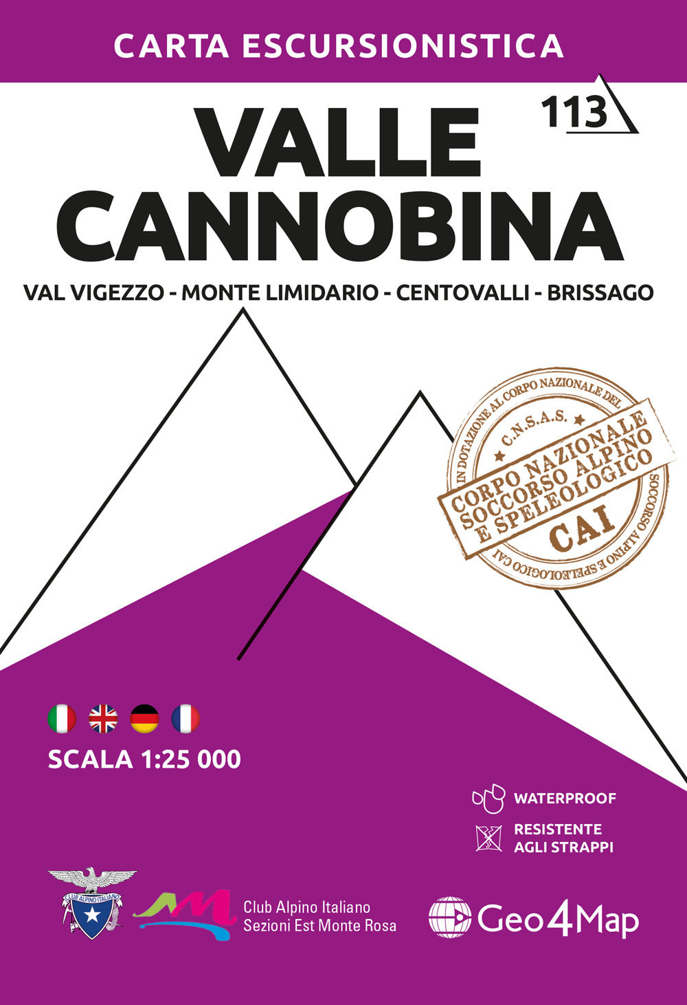 113 Valle Cannobina. Val Vigezzo, Monte Limidario, Centovalli, Brissago 1:25.000