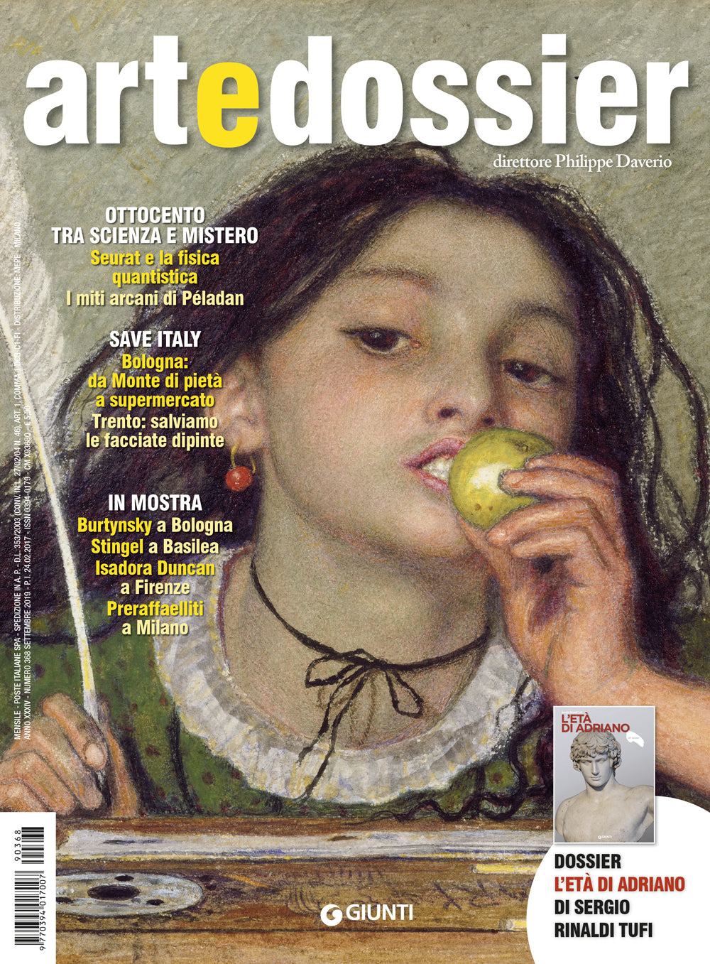 Art e dossier 368, Settembre 2019. allegato a questo numero il dossier L'età di Adriano di Sergio Rinaldi Tufi