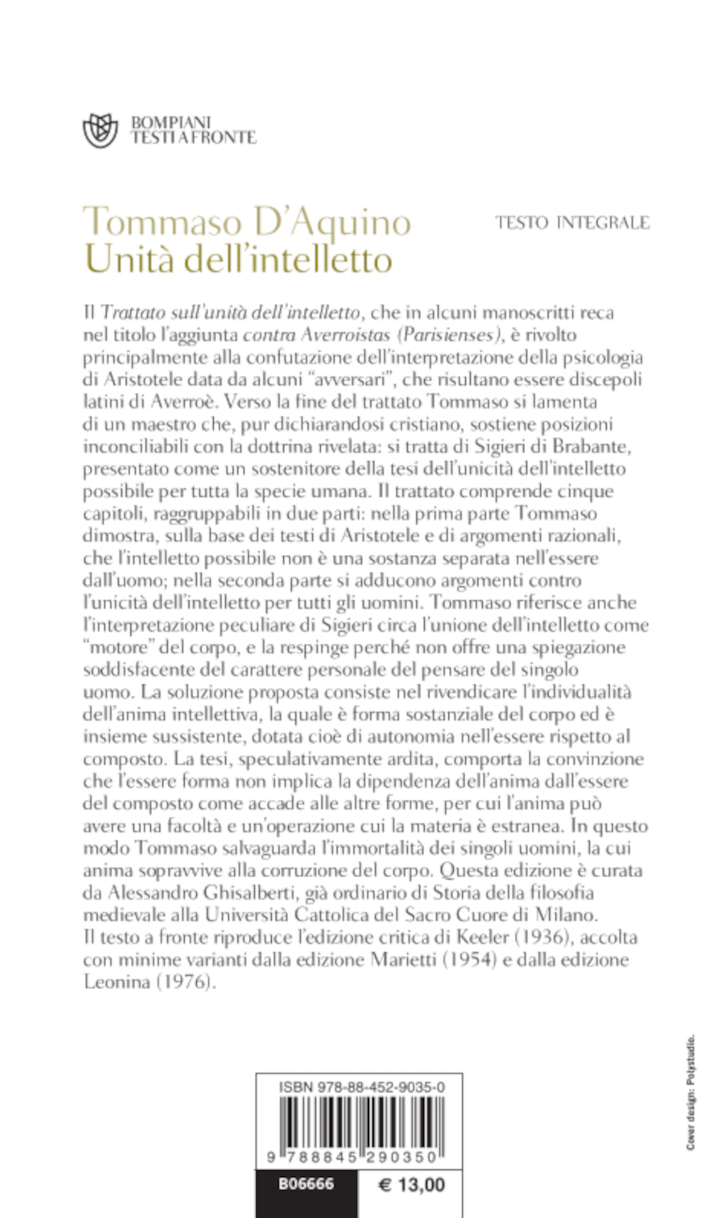 Unità dell'intelletto. Testo latino a fronte