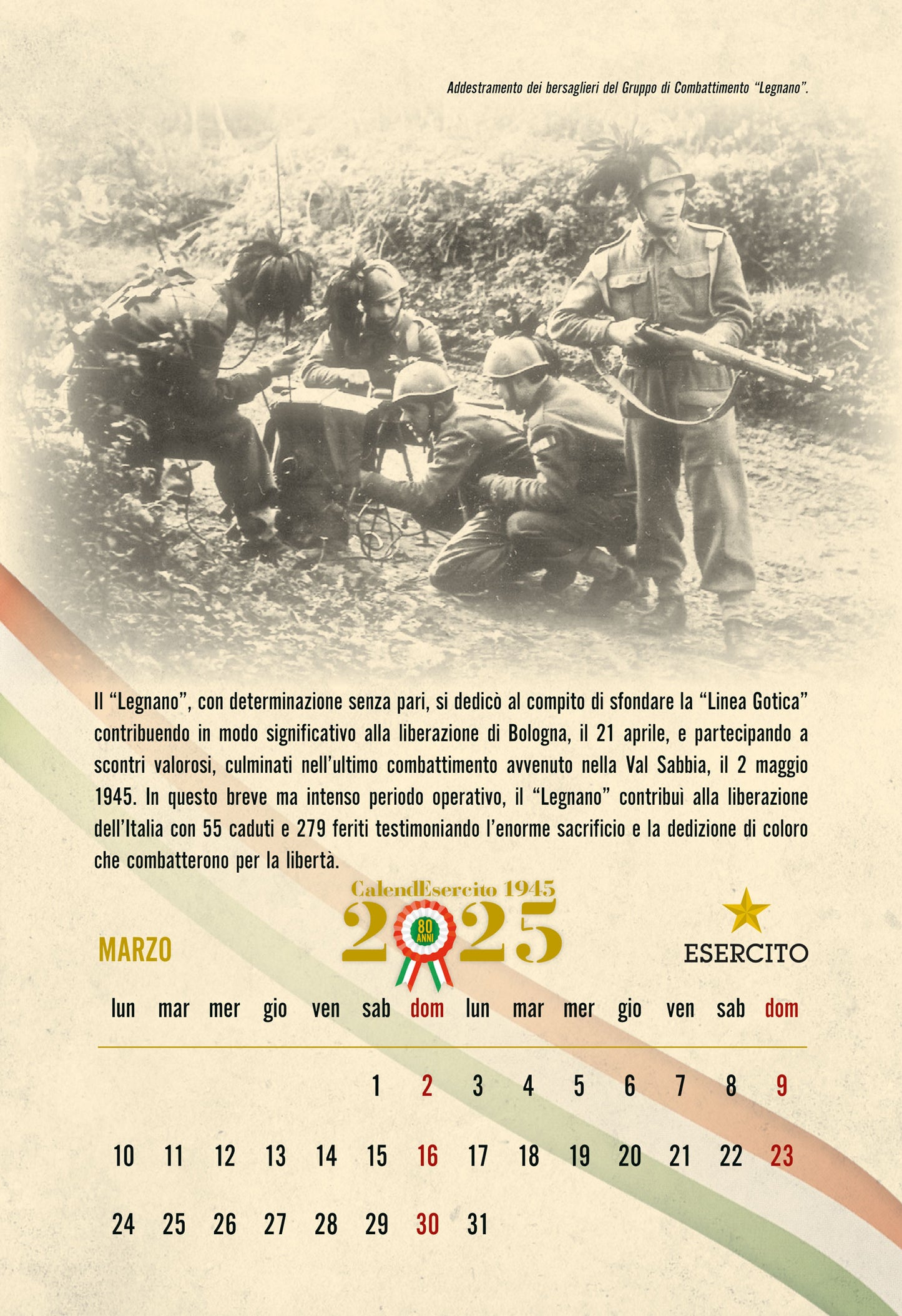 Calendario Esercito Italiano 2025 - da parete. Italia liberata