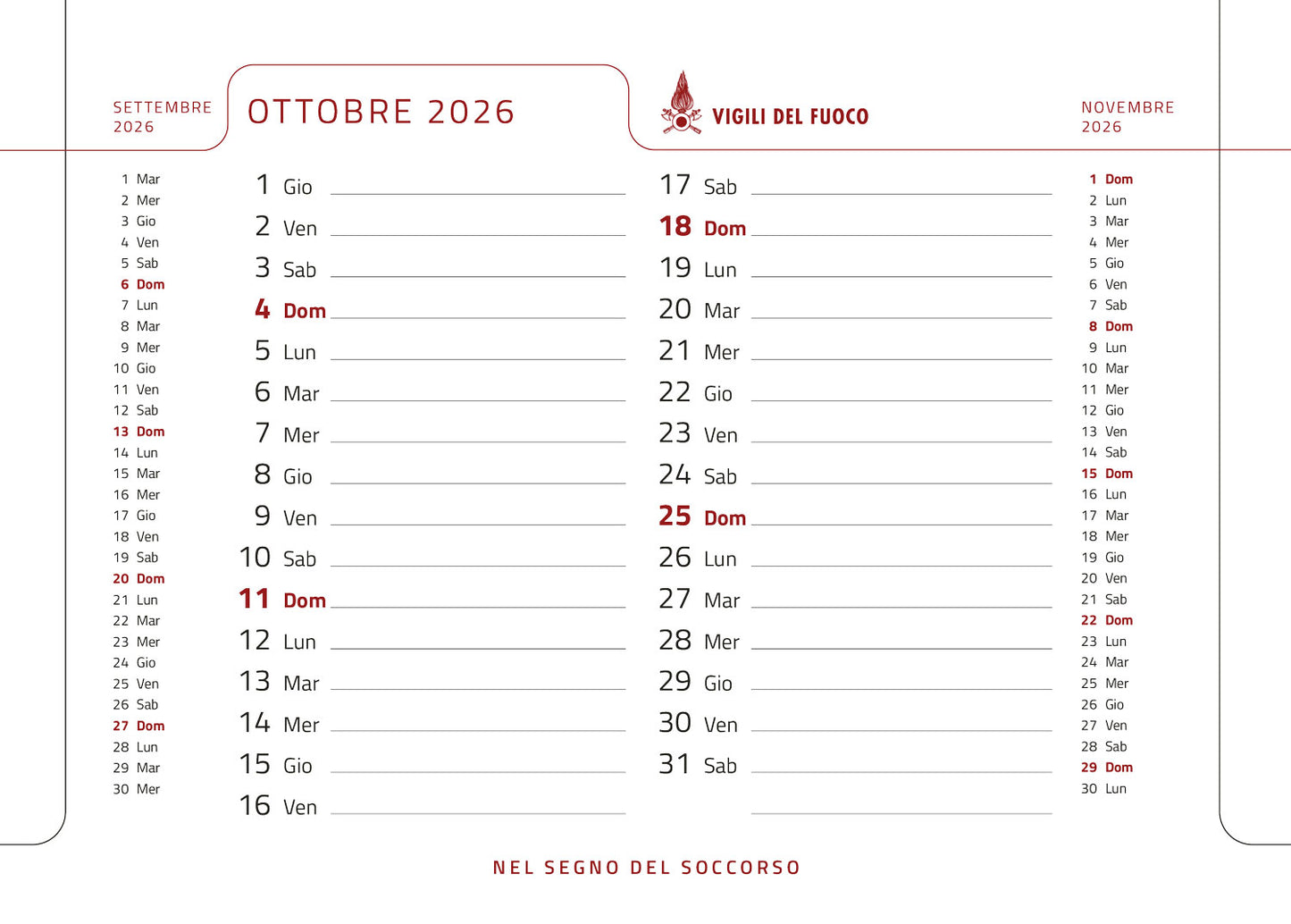 Calendario 2026 Vigili del Fuoco - da tavolo. Nel segno del soccorso