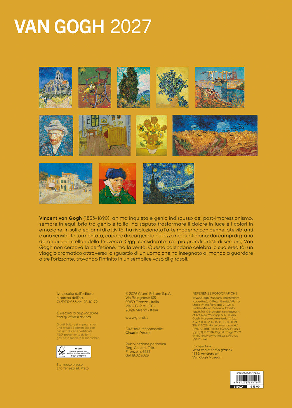 Calendario Van Gogh 2027 da parete (30 x 42 cm)