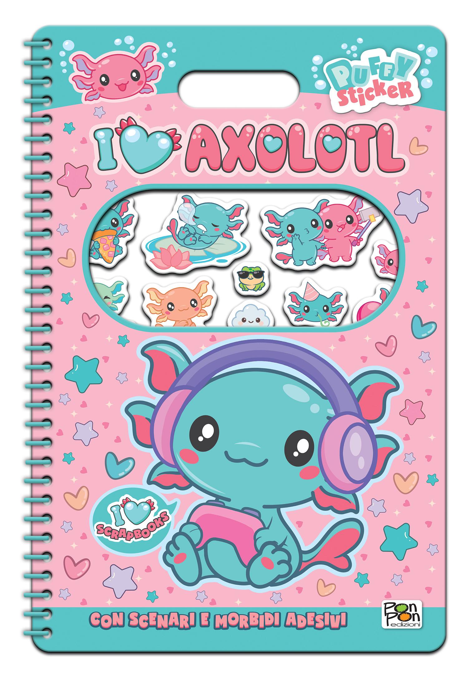 I Love Axolotl. Puffy sticker. I love scrapbooks