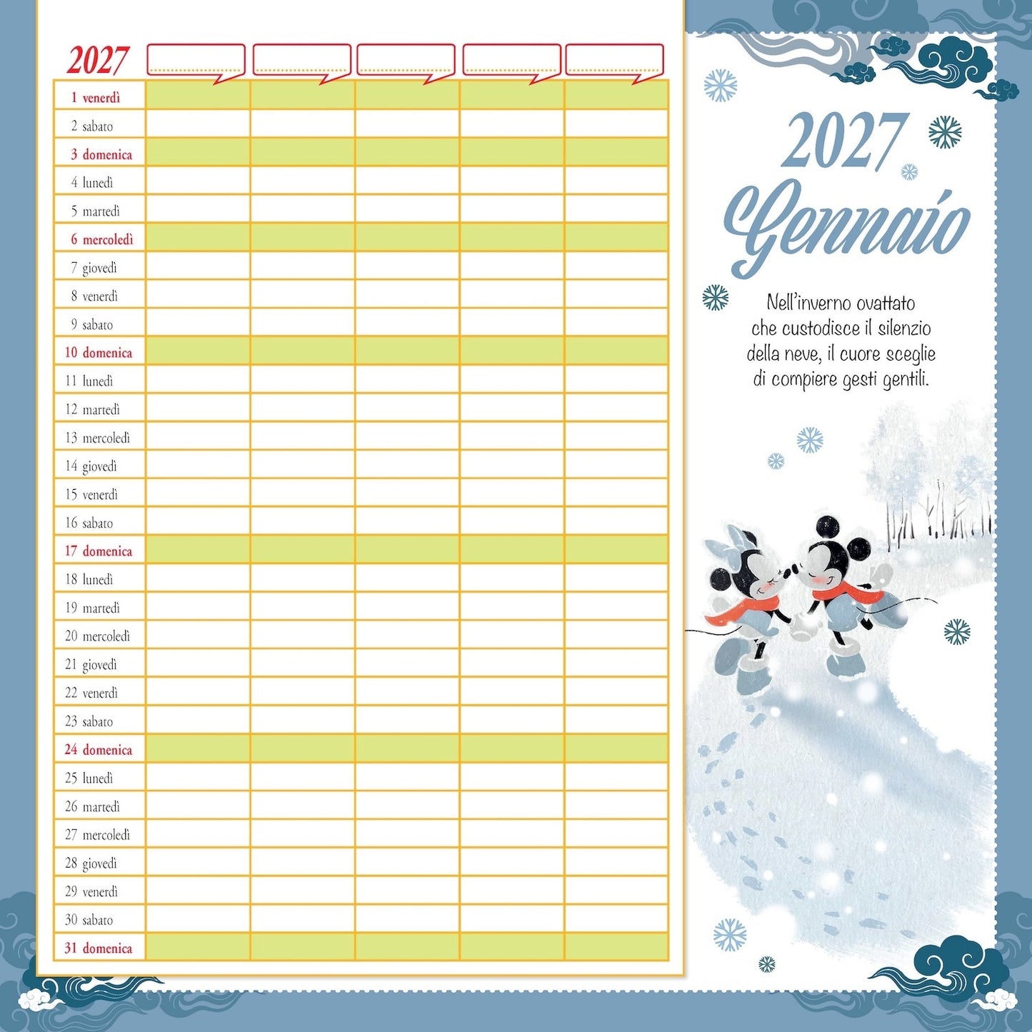Calendario per la famiglia 2027 Disney