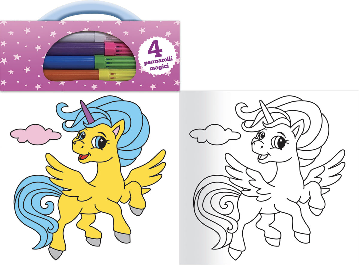 Colora gli unicorni con i pennarelli magici. Unicorni, fate, gnomi, streghe e tanto altro ancora!