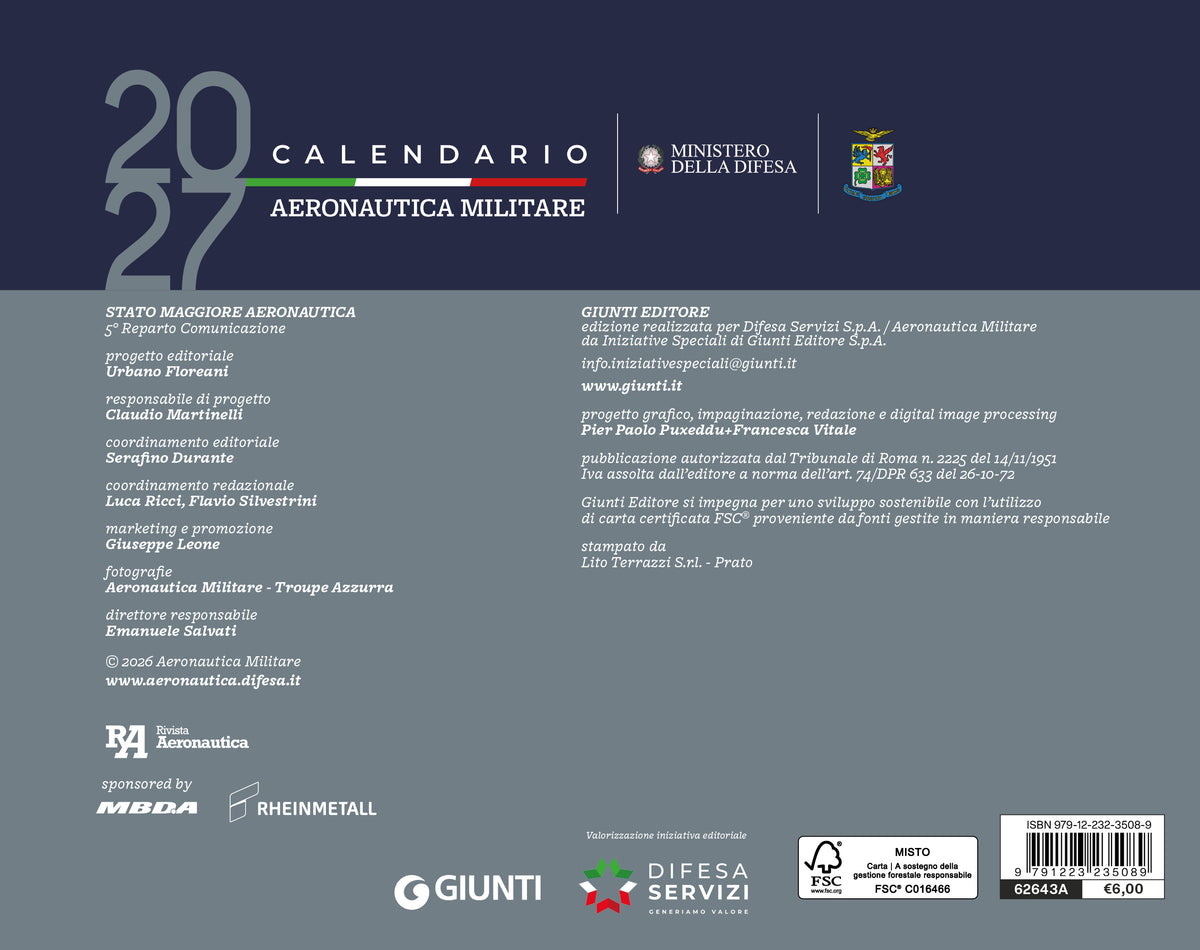 Calendario Aeronautica Militare 2027 - da tavolo