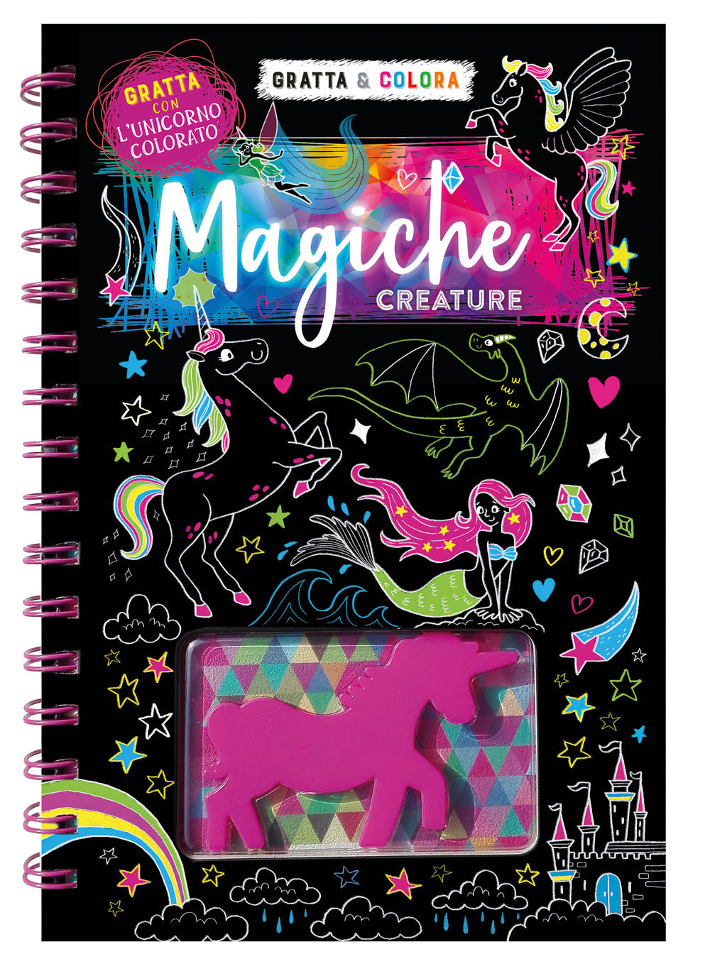 Magiche creature. Gratta & colora. Ediz. a spirale. Con unicorno colorato.