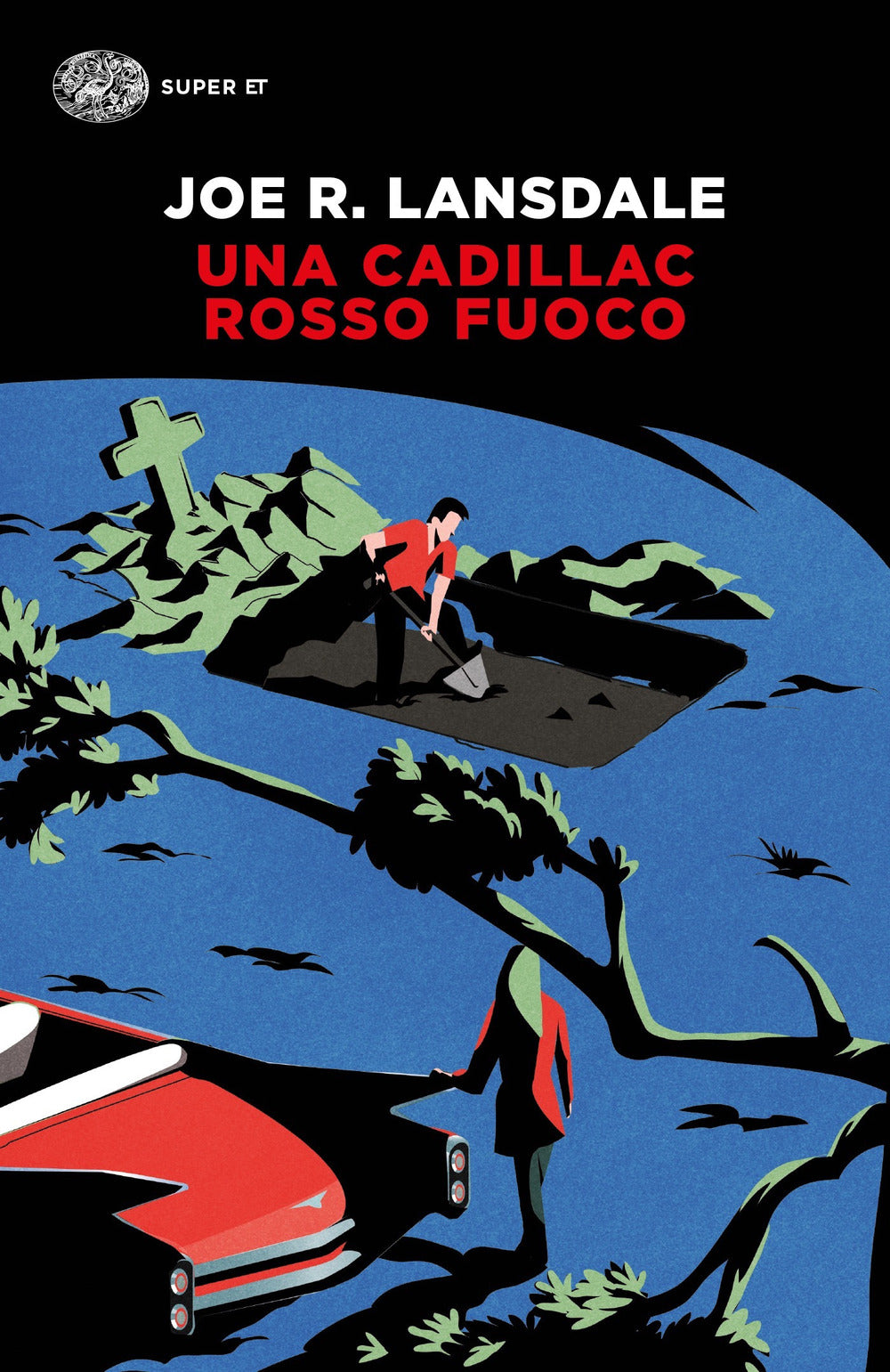 Una Cadillac rosso fuoco.