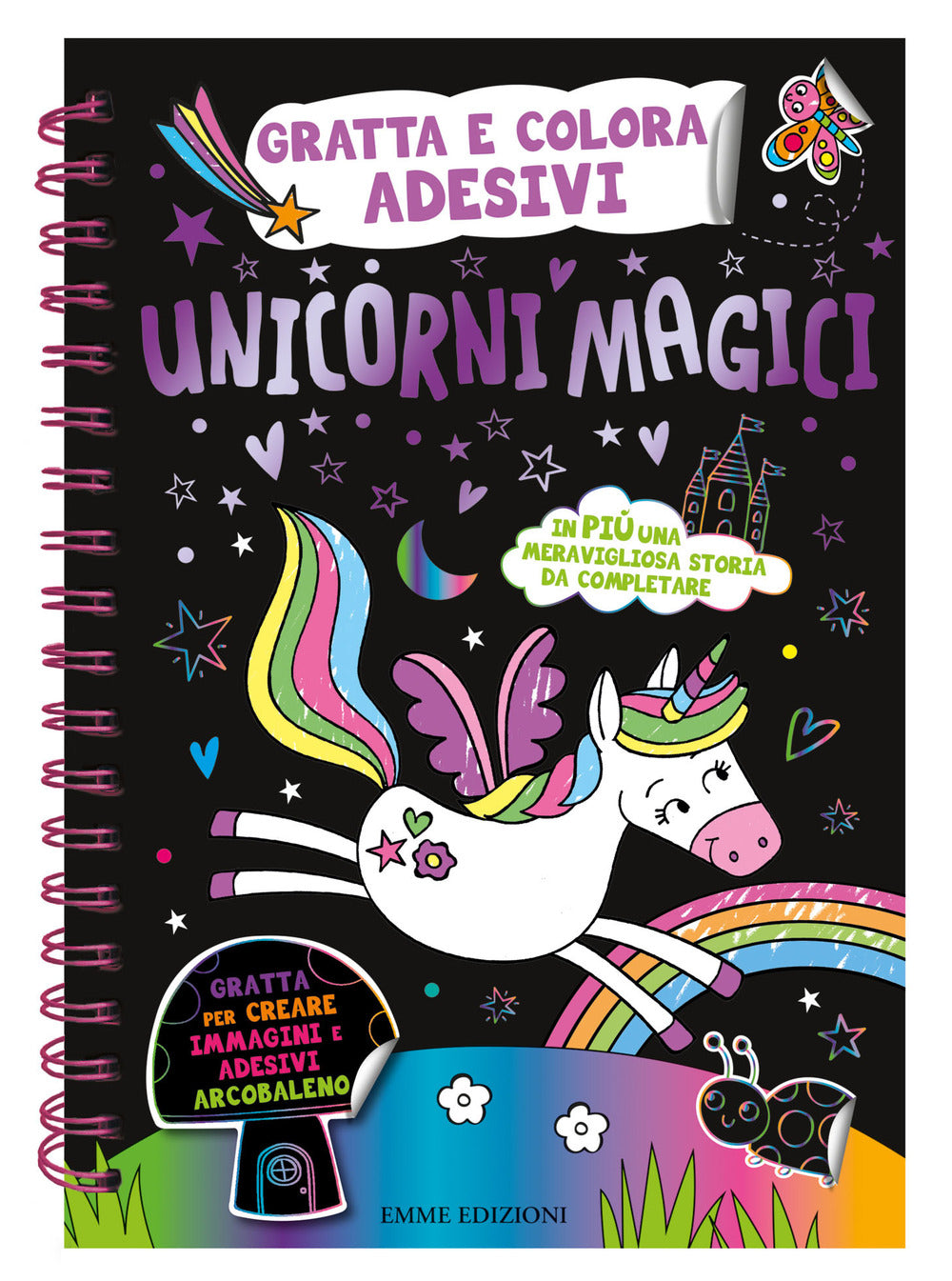 Unicorni magici. Gratta e colora adesivi. Ediz. a colori. Con Matita in legno per grattare.